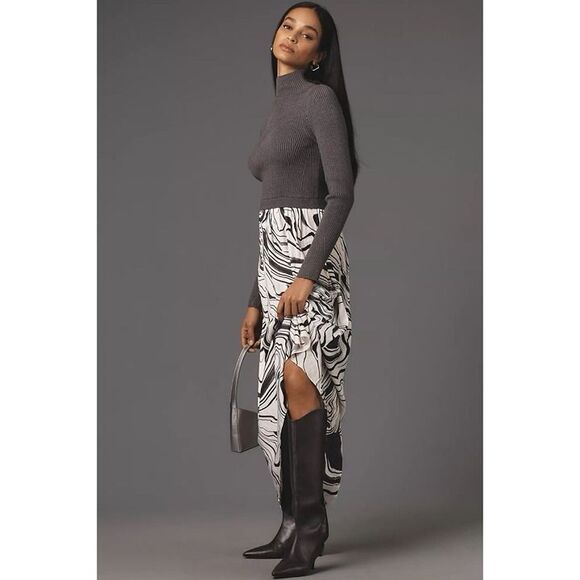 Anthropologie Thea Twofer Sweater Maxi Dress Womens Large Grey White Black NWT - Picture 4 of 12